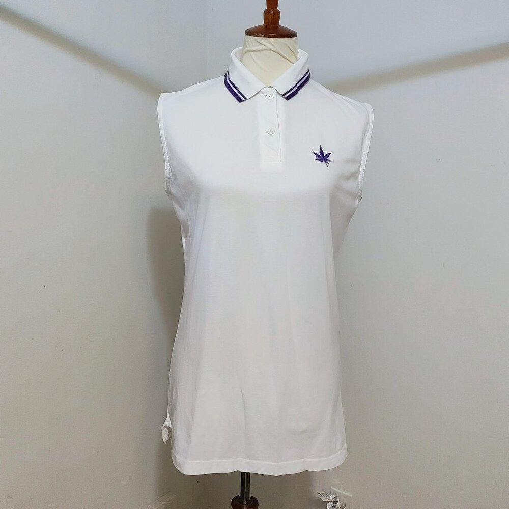Boast White Sleeveless Pique Polo Top L